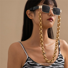 European and American Golden Hip-Hop Punk Cuban Matte Woven Thick Chain Hanging Neck Rope Sunglasses Chain Glasses Chain for Women 2021